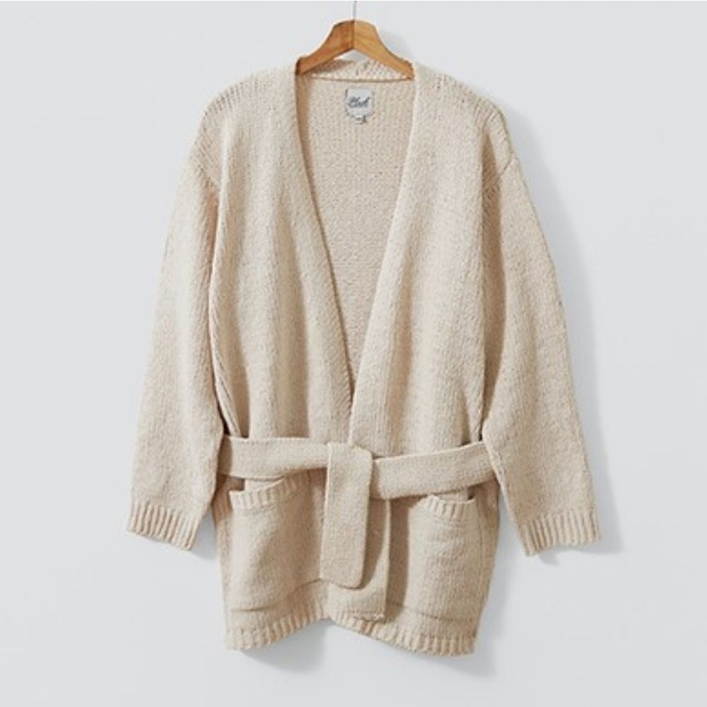 Plush Apparel Baige Cardigan With Pockets & Belt